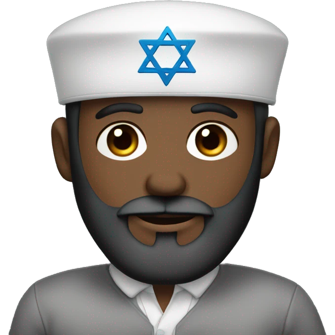A Black Jew in a white kippah with star of David with a beard cap blue eyes emoji