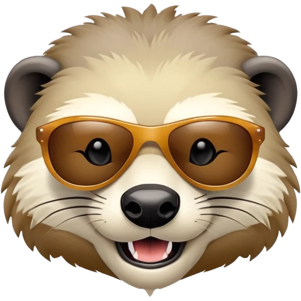 friendly anthropomorphised honey badger head and neck only, wearing sunglasses, different expression emoji