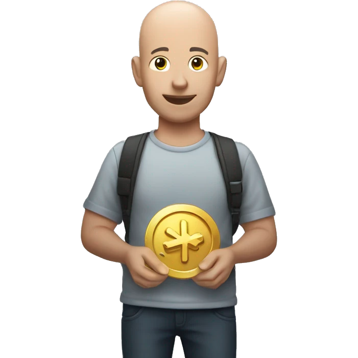  Bald guy holding XRP coin logo emoji