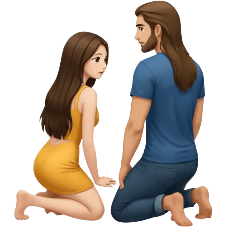 A woman facing towards a man only showing her back and she kneels down emoji
