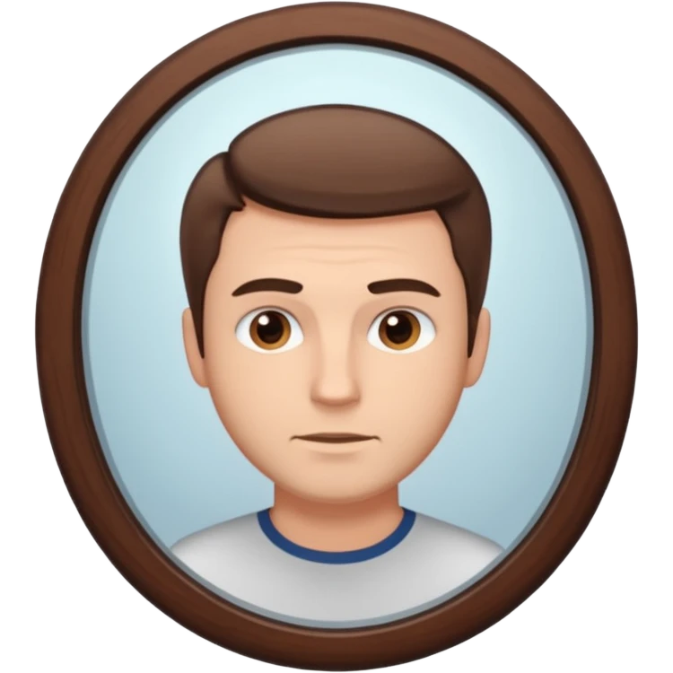 Белый мужчина смотрит в зеркало и видит себя emoji