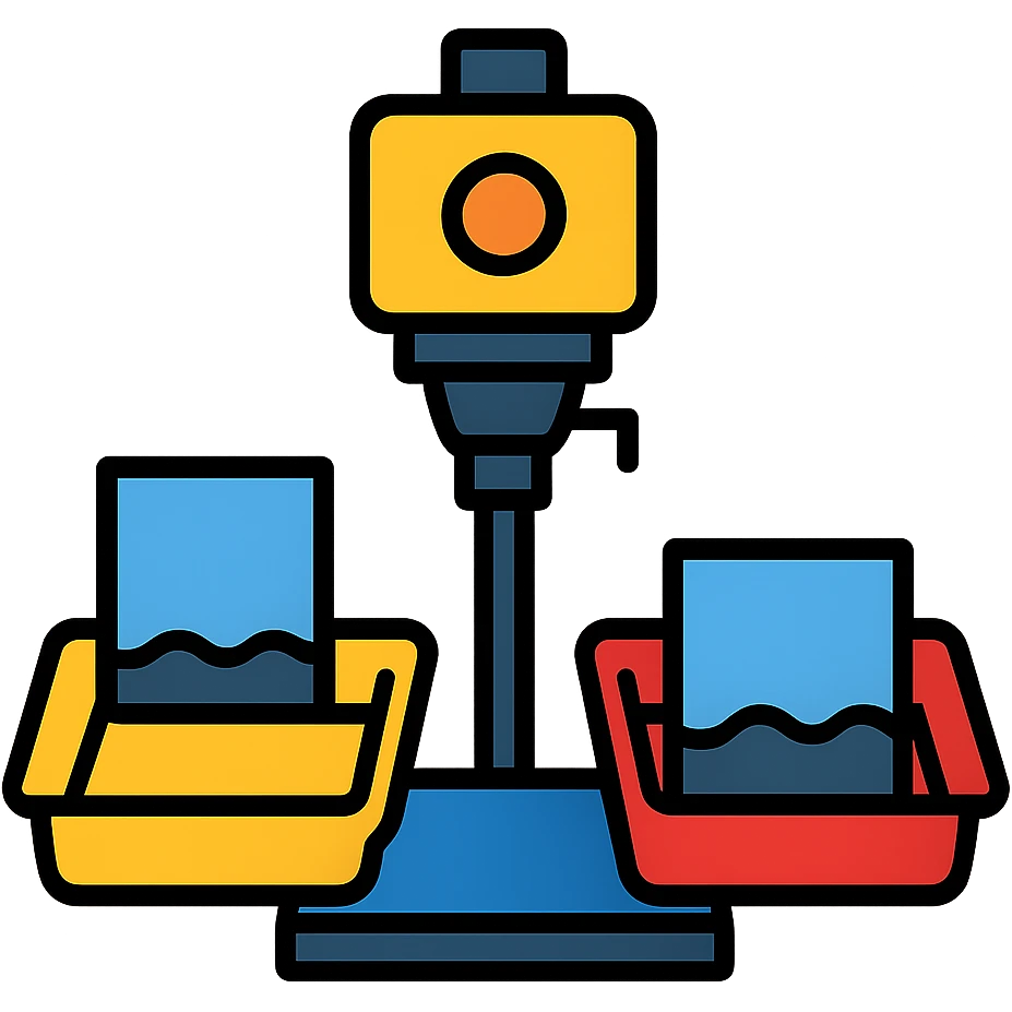 Film photography darkroom equipment with developing trays and photo enlarger emoji