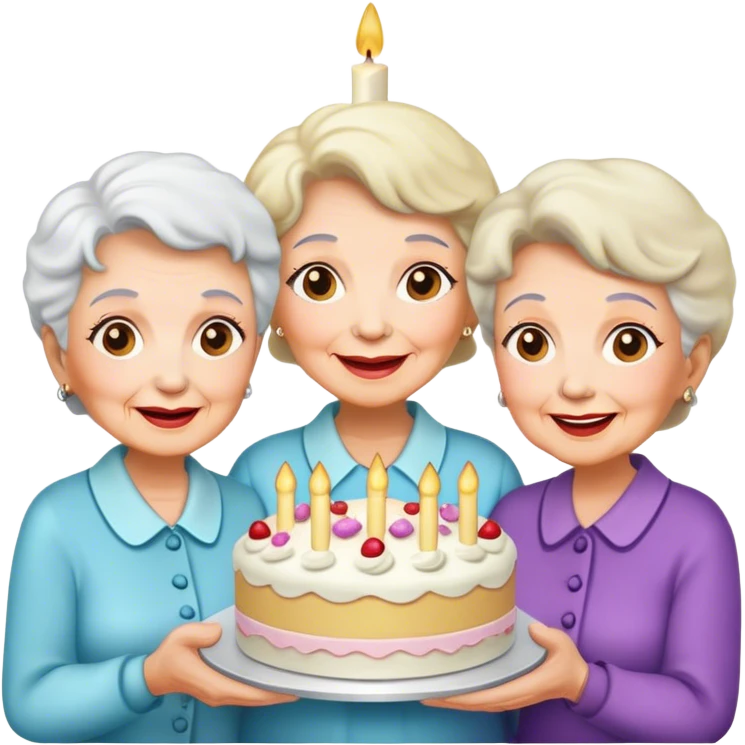 Three old ladies a holding cake each emoji