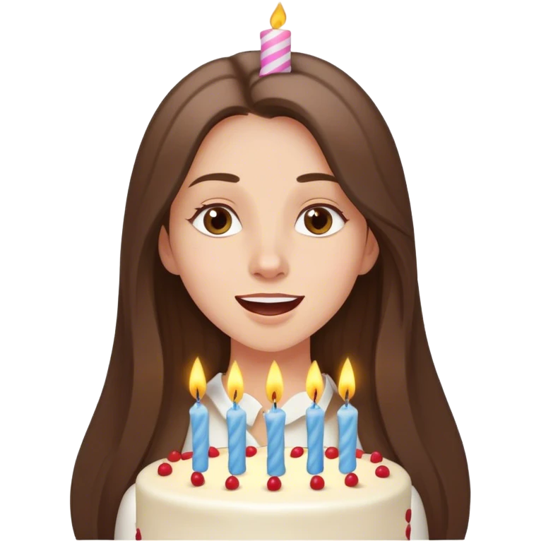  beautiful pale brunette girl with long hair blow out the candles on her birthday cake emoji