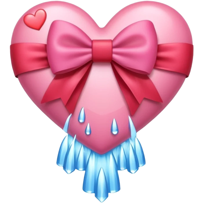 heart with a waterfall, pink bow with heart pattern on the bow, apple emoji style emoji