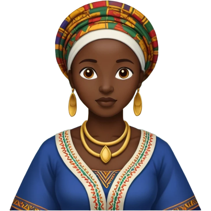 African woman standing by the riverside, traditional clothing emoji