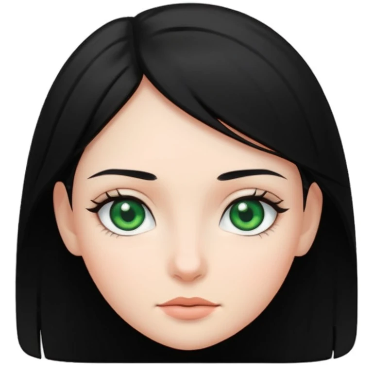 girl with black hair and green eyes, iOS app icon style, clean, modern, minimal, white background emoji