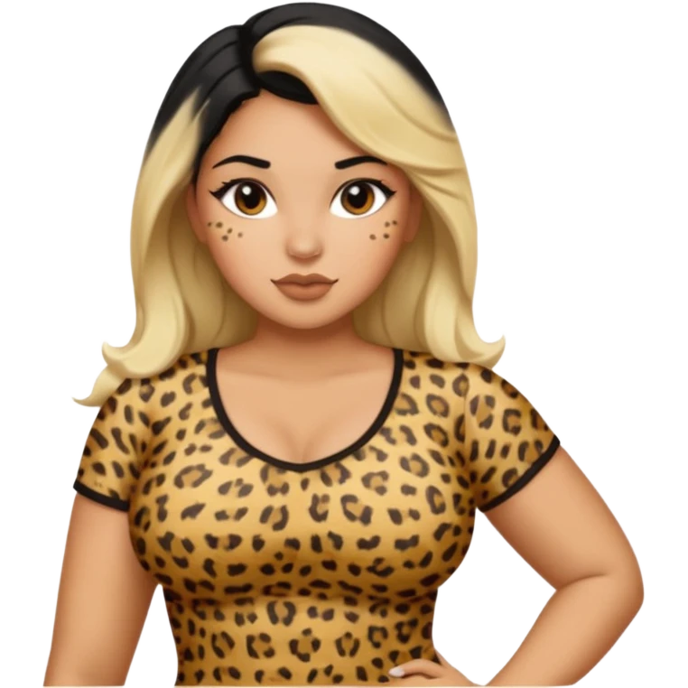 Latina woman with black hair chubby and black woman with blonde hair slim thick in cheetah top sexy emoji