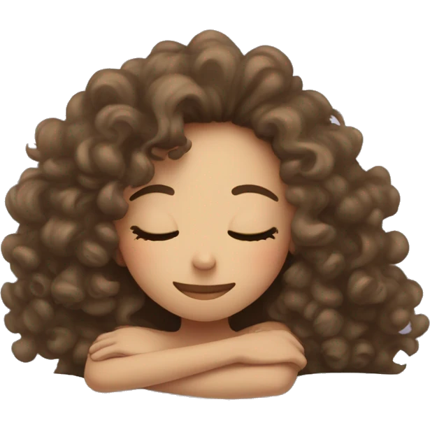 Fair skinned girl with curly hair laying down in bed sleeping emoji