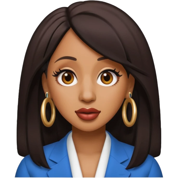 Create an iOS-style emoji of cardi b. Neutral facial expression, no emotion. Front-facing head only, clean Apple emoji aesthetic, smooth shading, simple shapes, no text, no accessories, plain background. emoji