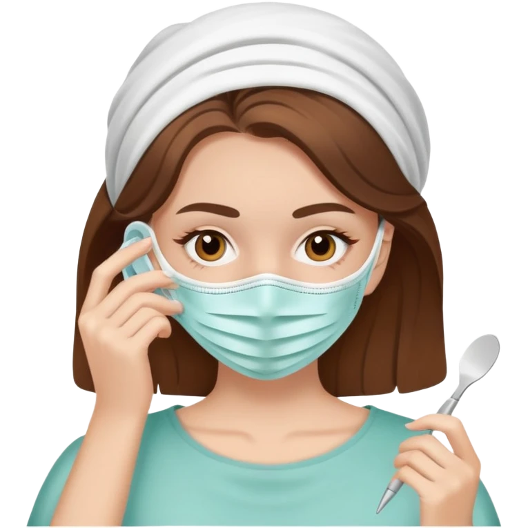 White girl with brown hair applying face mask for self care emoji