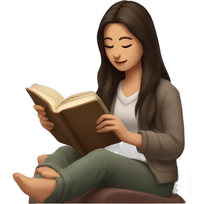 brunette reading a book cozy aesthetic emoji