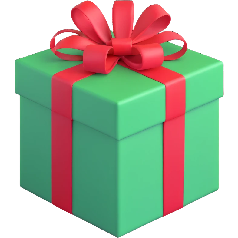 gift box, green with red ribbon emoji