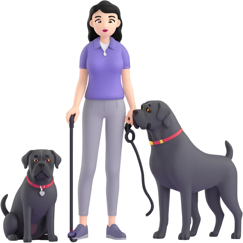 Fashionable woman with long black hair and a black Cane Corso dog emoji