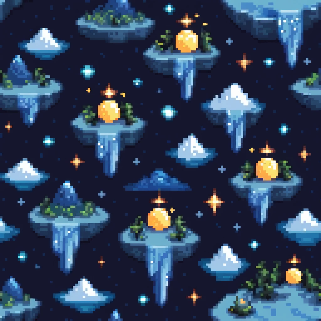 Starry night sky with floating islands and crystals emoji