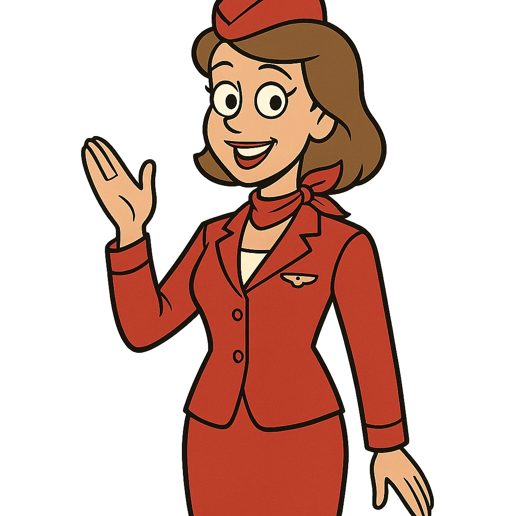 flight attendant in a red uniform, smiling, classic airline style, white background emoji