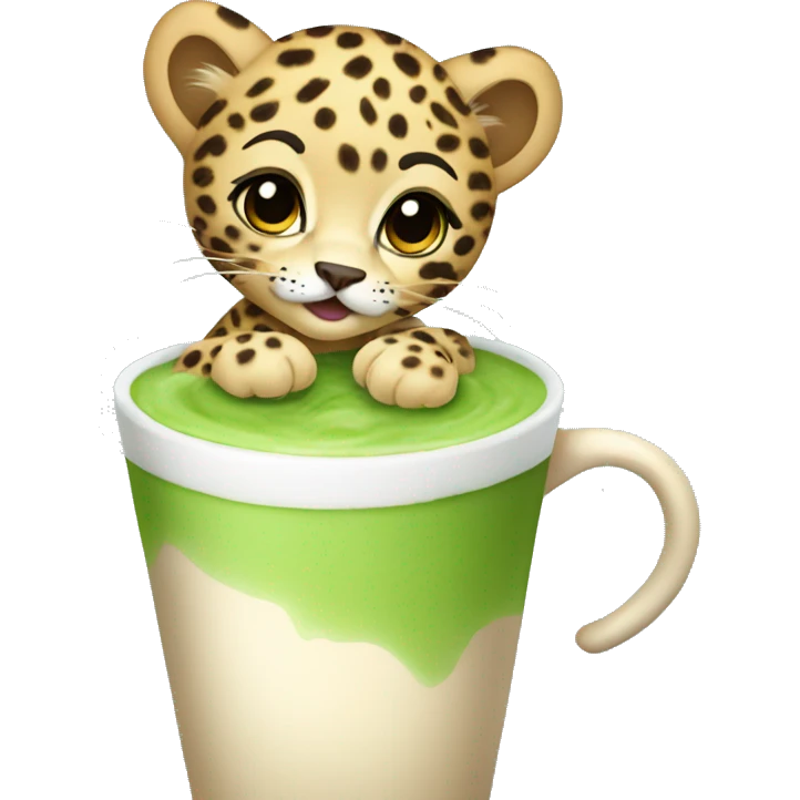 Leopard cub with matcha latte emoji