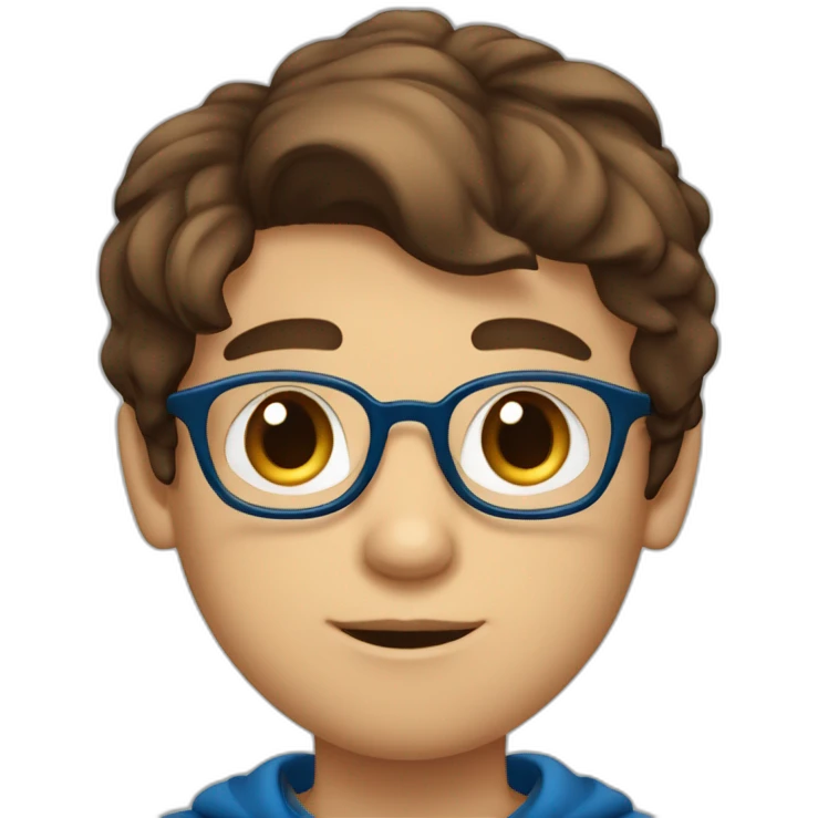 Jeune garçon  yeux marrons cheveux court et brun lunettes bleus emoji