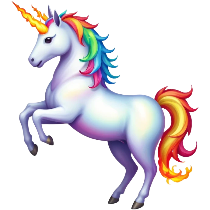 A rainbow colored unicorn breathing fire emoji