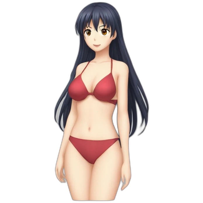 misato katsuragi nue, full-body, long-hair, bikini emoji