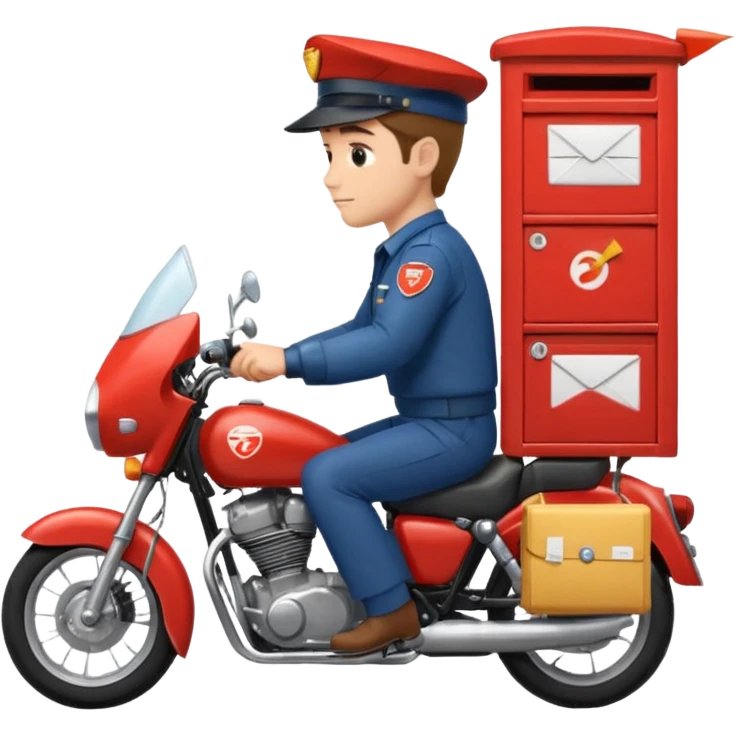 پستچی سوار بر موتور که نیم رخ چهره اش معلوم باشه و پشت موتور چندتا جعبه پست باشه رنگ پوست پستچی سفید باشه emoji