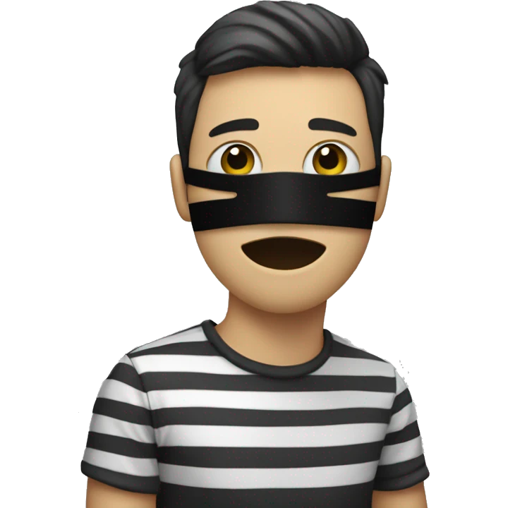 Common emoji with a people wearing a black strip mask on eyes, shirt with black and white stripe emoji