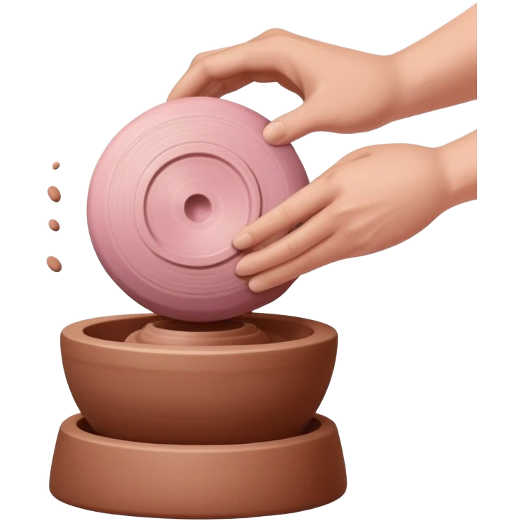 one hand throwing a pink ball of clay onto a completely empty pottery wheel with no pottery or other clay on it emoji