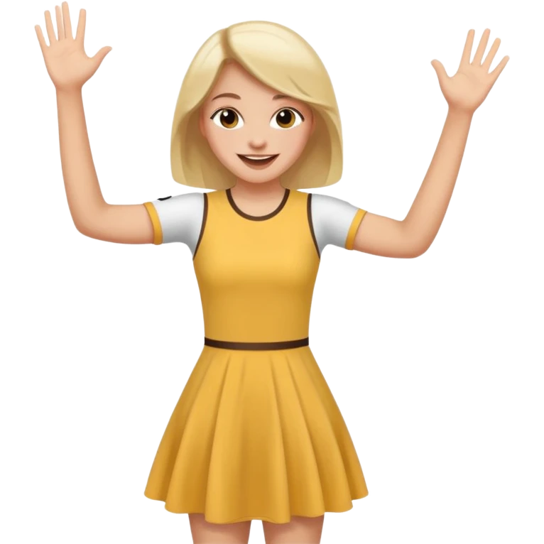 A girl in a jersey dress, waving both arms in pure joy. emoji