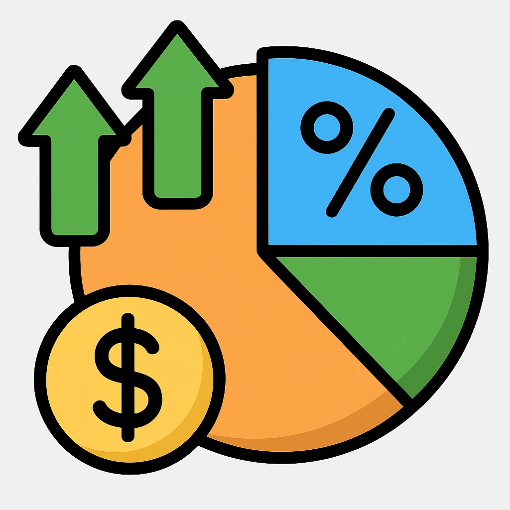 emoji of a pie chart with arrows and a dollar sign with more variations emoji