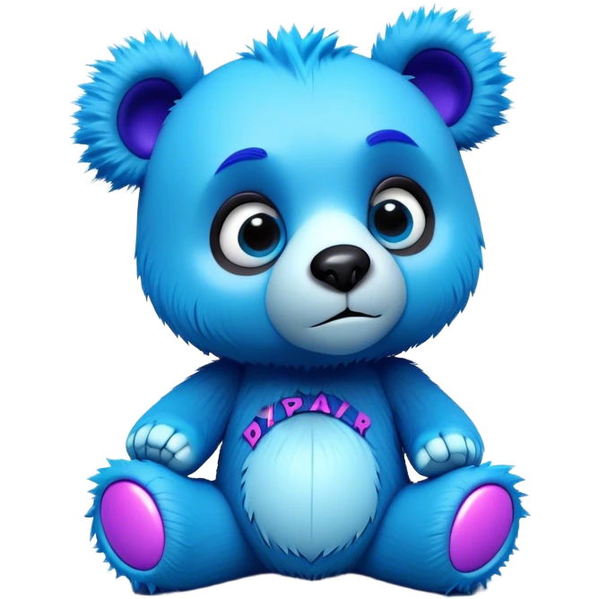3D, adorable little Pixar style blue neon punk bear with broken toy, ultra detailed, each lash, eye, and strand of fur is shown in stunning detail as though captured in a timeless photograph, rich textures, visually rich, so lifelike it feels like it could leap off the page at any moment emoji