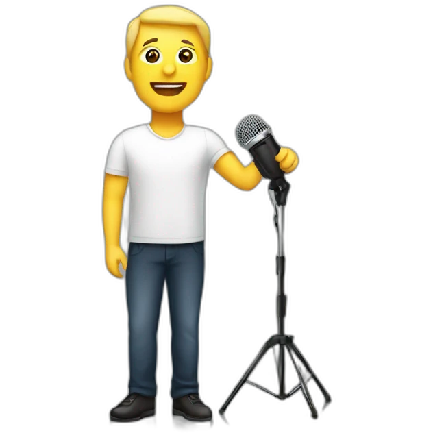 White Person men on stage spotlight with microphone stand emoji
