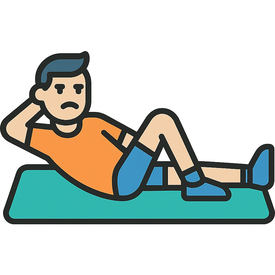 a sportsman lying on the yoga mat pretending to do streches but in fact he is not doing that
 emoji