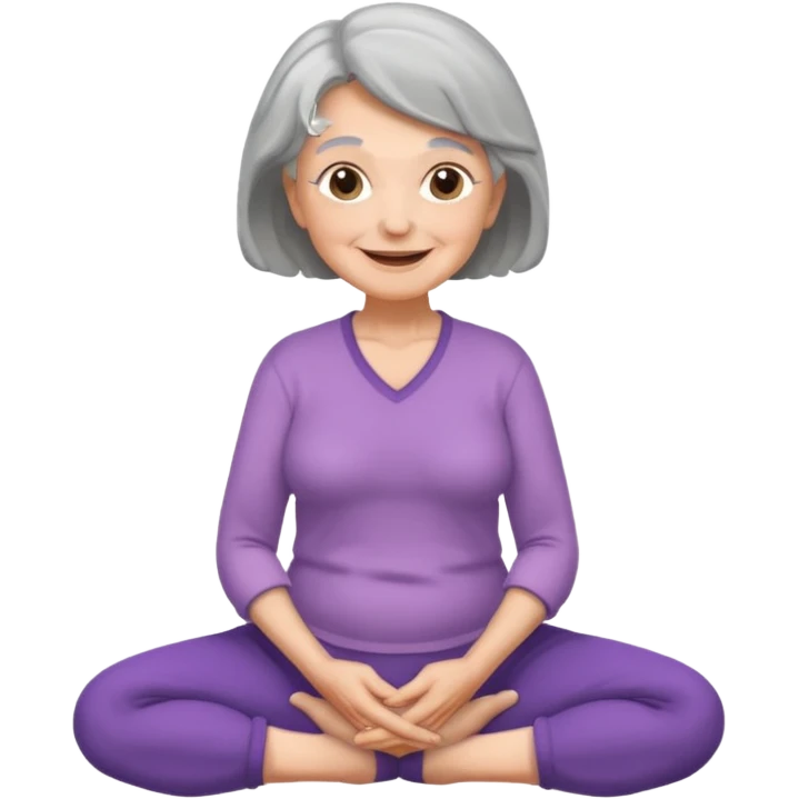 mulher idosa com as pernas cruzadas e maos em cima da pelve  emoji