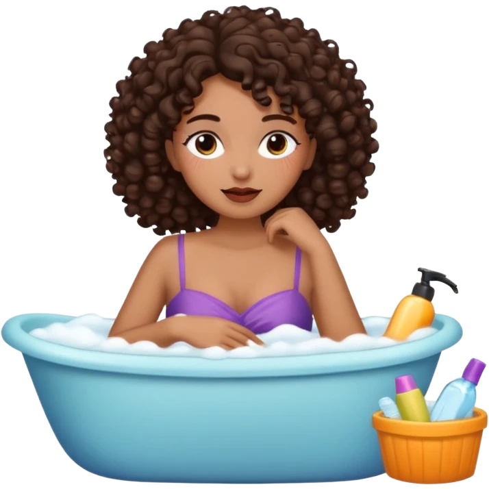 Faça uma mulher do cabelo cacheado 3b castanho escuro da cor parda se maquiando dormindo fazendo compras tomando banho Premium e finalizando o cabelo emoji