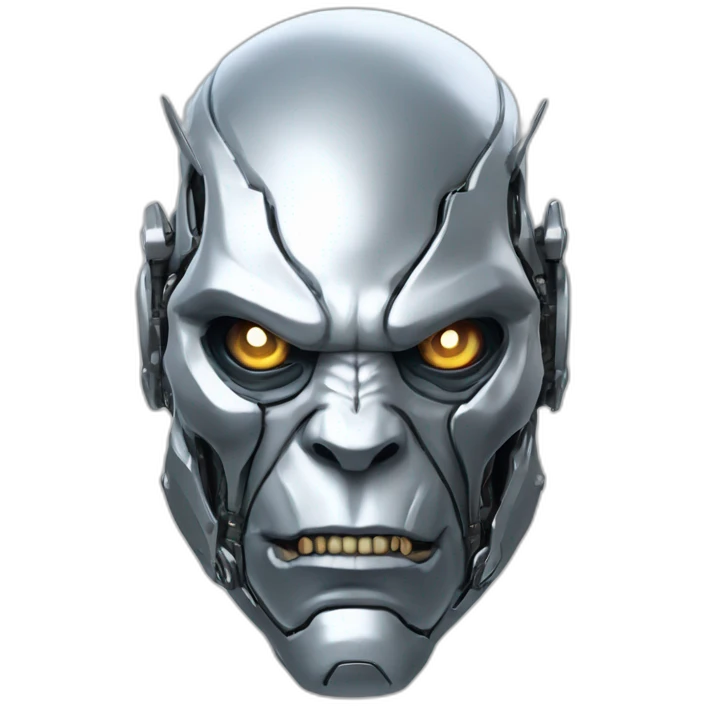 Cyber futuristic silver orc robot face with tusks emoji