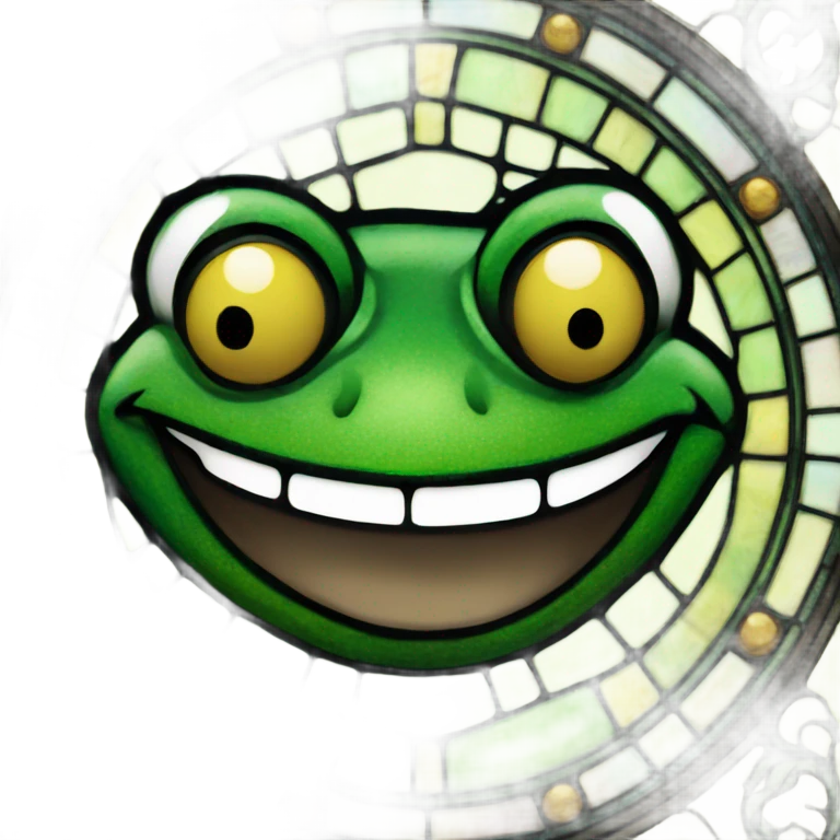 Stained glass smiling frog face emoji