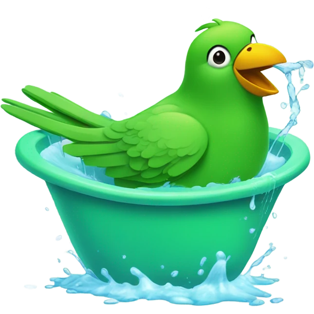 Green bird taking a bath in a bathtub emoji
