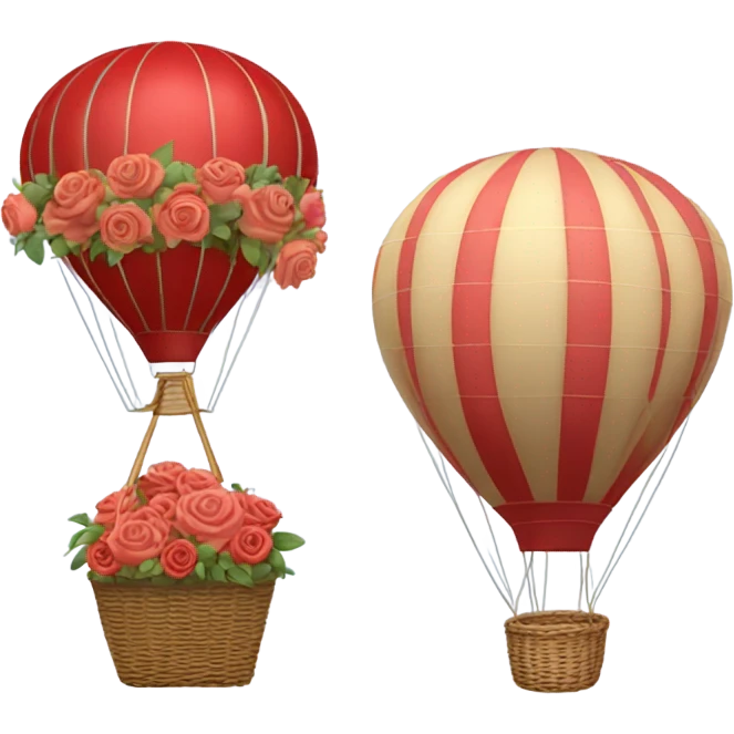 red hot air balloon and beige basket with roses emoji