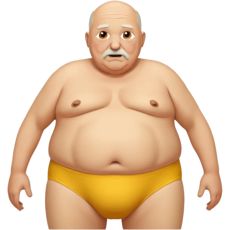 Short bald Old man thick hairy chest.fat man with saggy boobs no shirt big belly tidy white stretched out elastic  and holes ina yellow in front of his underwear falling down off his hips showing his butt crack no pants   emoji