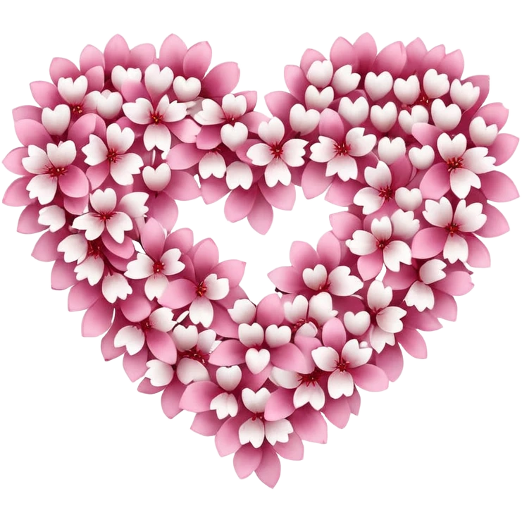  sakura heart, heart made of white sakura petals with pink accents, remove background emoji