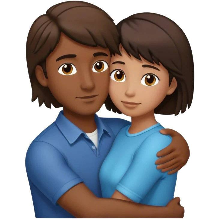 Big tall man with mullet hair cut (brown hair) hugging short lady with short dark brown hair emoji