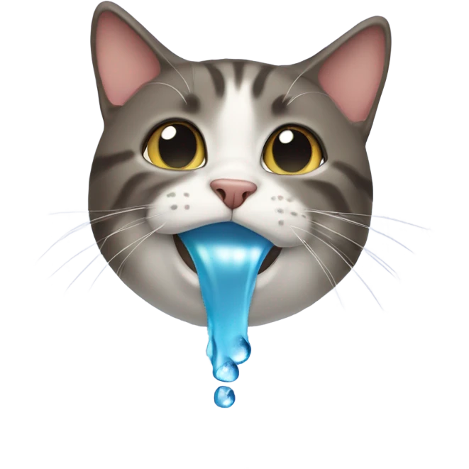 a cat that has water dripping out of mouth with heart eyes emoji