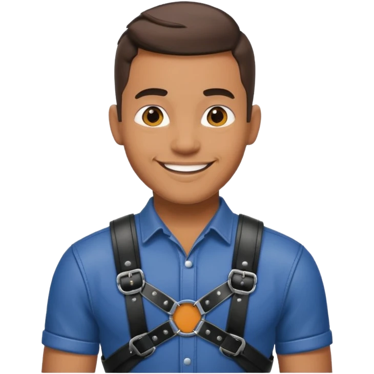 gay man in a harness, smiling emoji