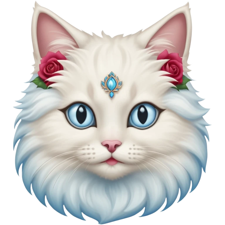 Neva masquerade cat, very fluffy, with pale blue eyes and rose nose emoji