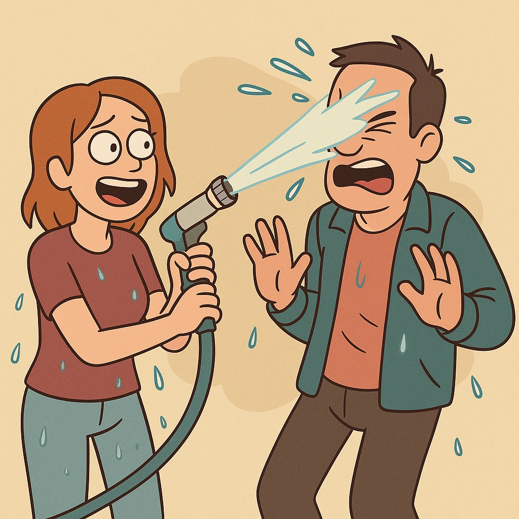 people spraying water on the left side in flat toon style emoji