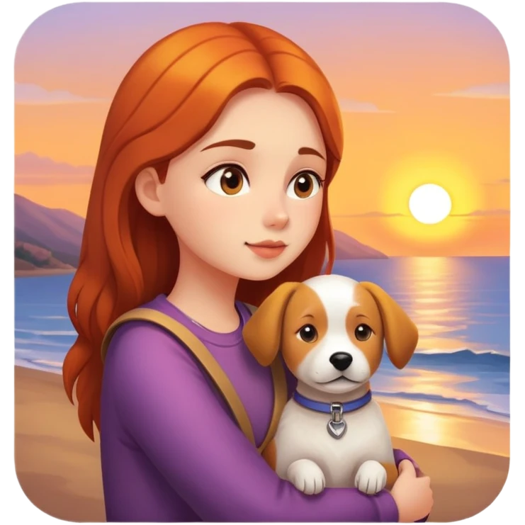 a girl watching sunset with her dog  emoji