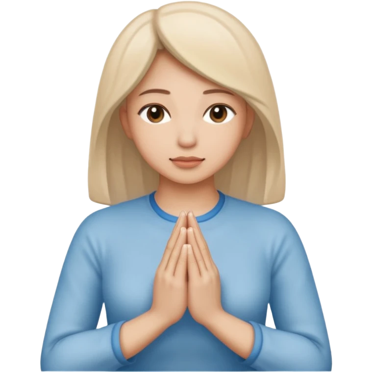 Two hands in prayer pose, only woman's hands, muted blue outline, beige fill, soft glow, apple emoji style, PNG, transparent background emoji