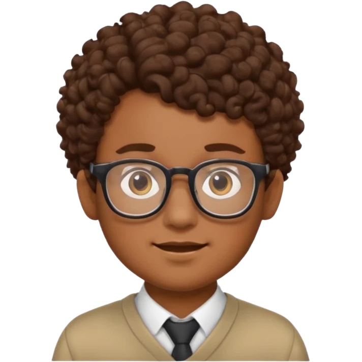 Nerdy boy with glasses, brown curly hair, brown skin emoji