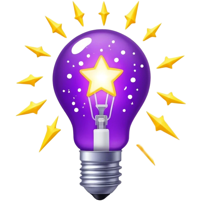 The bulb is a bright purple color, and inside it is electricity, snow with lots of stars. emoji