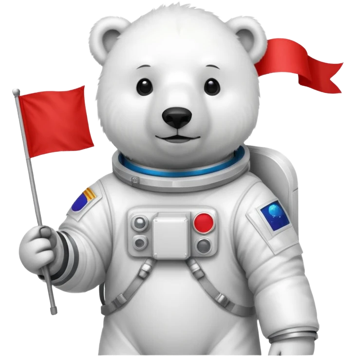 Polar bear in space suit, holding red rectangle flag emoji